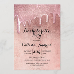 Convites Bachelorette de Glitter Espesso Dourado com Rosa G