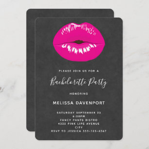 Convites Bachelorette de Ilustração Glamorosa de Lábios Ros