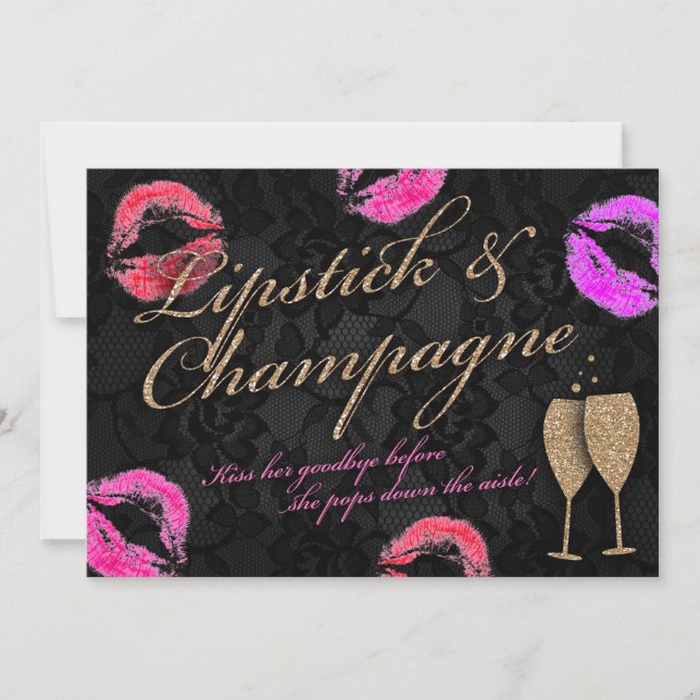 Convites Bachelorette de Lipstick e Champagne (Frente)