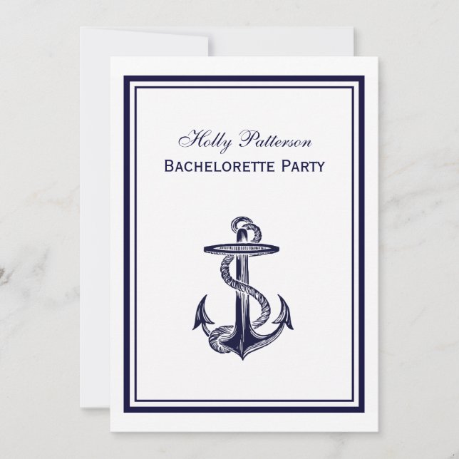 Convites Bachelorette de Marinho de Âncora Náutica com Mold (Frente)