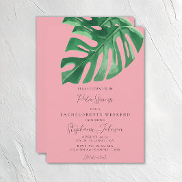 Convites Bachelorette de Monstera Tropical Verde e Rosa