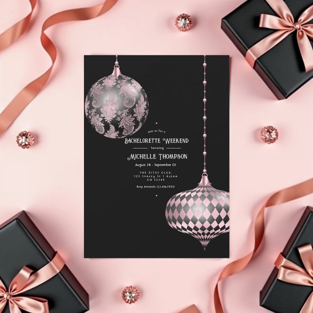 Convites Bachelorette de Natal Dourada, Escamuflada e Preta (Rose Gold and Blush Christmas Bachelorette Party Invitation)
