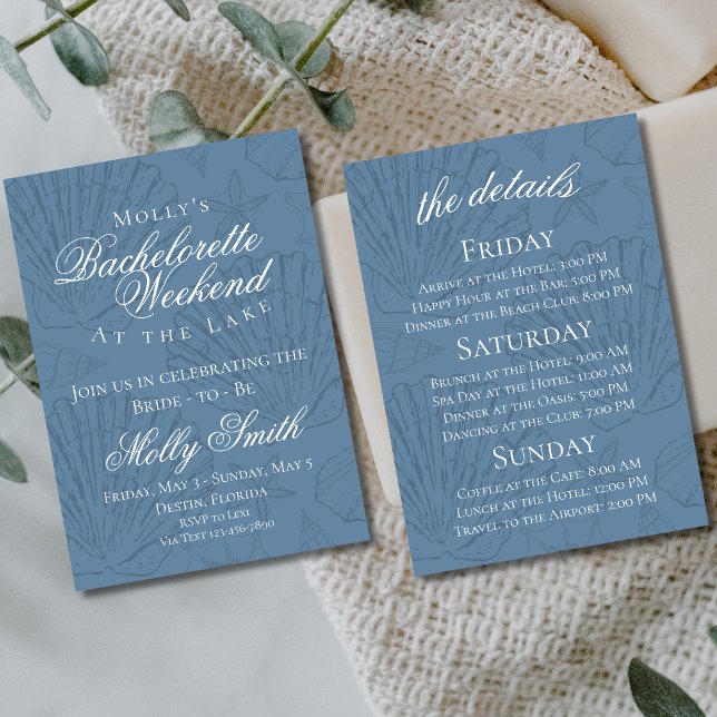 Convites Bachelorette de praia de Seashell Costeira Itinerá (Lake Bach Weekend invite with modern font – perfect for engagement or bridal celebrations!)
