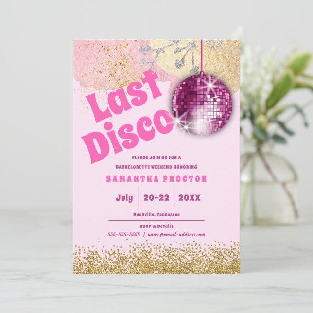 Convites Bachelorette de Retrospectiva de Disco Dourado Mag (Em pé/Frente)