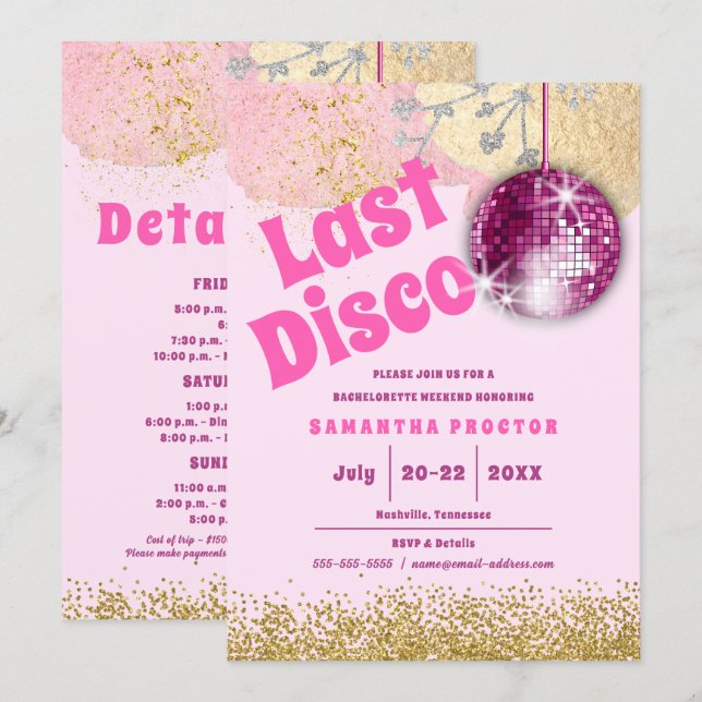 Convites Bachelorette de Retrospectiva de Disco Dourado Mag (Frente/Verso)
