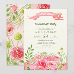 Convites Bachelorette de Rosas de Aquarela Romântica