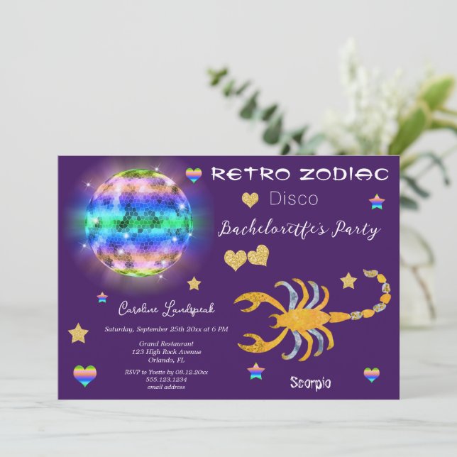 Convites Bachelorette de Sinal Zodiac do Disco Retroativo (Em pé/Frente)