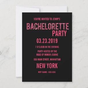 Convites Bachelorette de Tipografia Glitz Cor-de-Rosa Preta