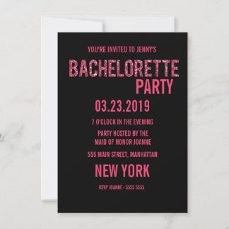 Convites Bachelorette de Tipografia Glitz Cor-de-Rosa Preta