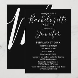Convites Bachelorette de Tipografia Preta Mínima Simples