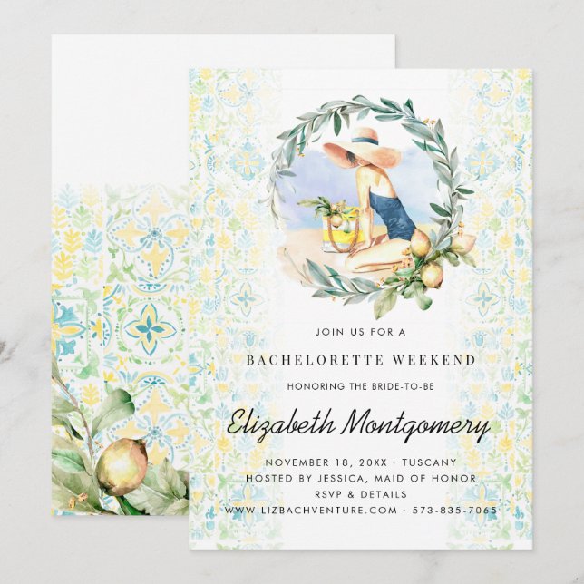 Convites Bachelorette Destino Citrus Mediterrânicos (Frente/Verso)