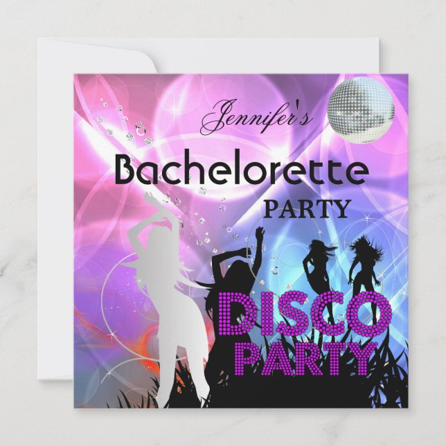 Convites Bachelorette Disco Party Black Pink (Frente)