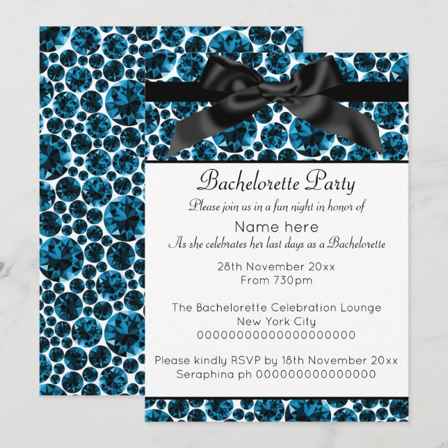 CONVITES BACHELORETTE DO ARCO MODERNO BLUE BLACK DIAMONY (Frente/Verso)