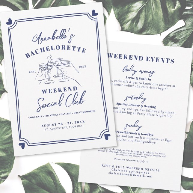 Convites Bachelorette do Clube Social Desenho da Mão (Hand Drawn Social Club Bachelorette Invitation )