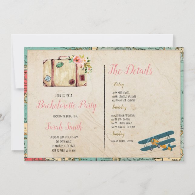 Convites Bachelorette do tema do viagem com tem do partido (Frente)