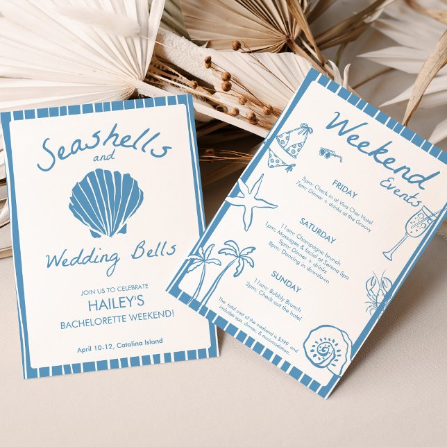 Convites Bachelorette dos Sinos de Casamento (Seashells and Wedding Bells Bachelorette Invitation)