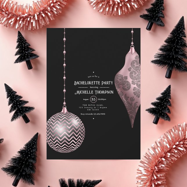 Convites Bachelorette Dourada de Natal Blush Pink e Rosa (Rose Gold and Blush Christmas Bachelorette Party Invitation)