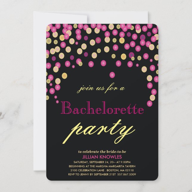 Convites Bachelorette Faux Pink Confetti (Frente)