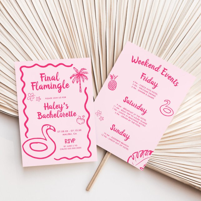 Convites Bachelorette Flamingle Final Desenhada À Mão (Criador carregado)