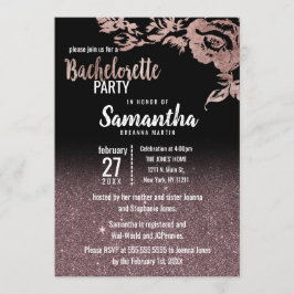 Convites Bachelorette Floral Dourada com Rosa preto