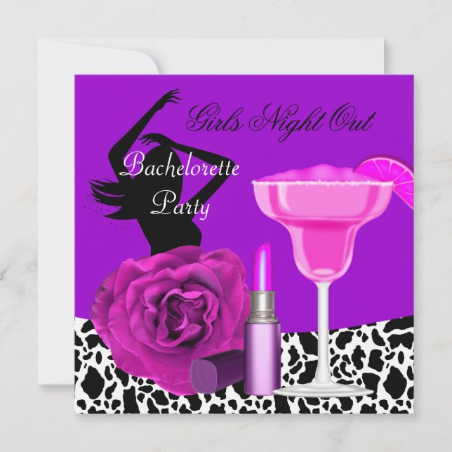 Convites Bachelorette Girls Night Out Animal Purple Party (Frente)