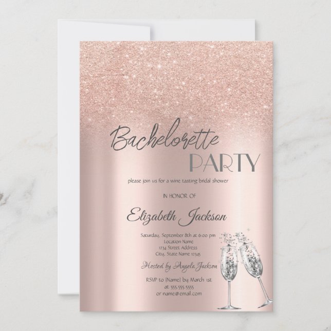Convites Bachelorette Glitter Bokeh Dourada Elegante (Frente)