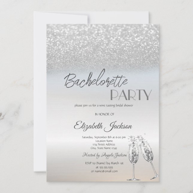 Convites Bachelorette Glitter Bokeh Elegante (Frente)