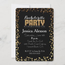 Convites Bachelorette Glitter de Bokeh Dourada e Preta