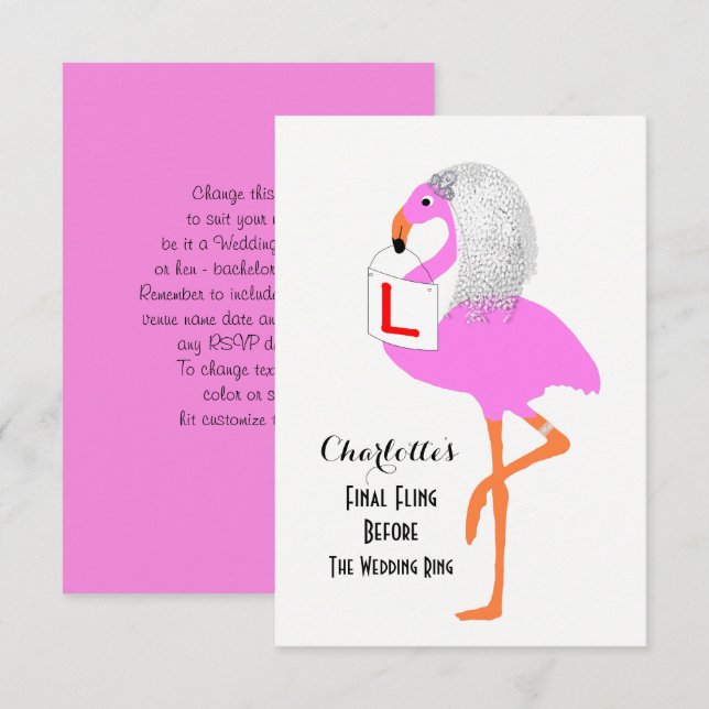 Convites Bachelorette Hen Party Funny Pink Flamingo Bride (Frente/Verso)