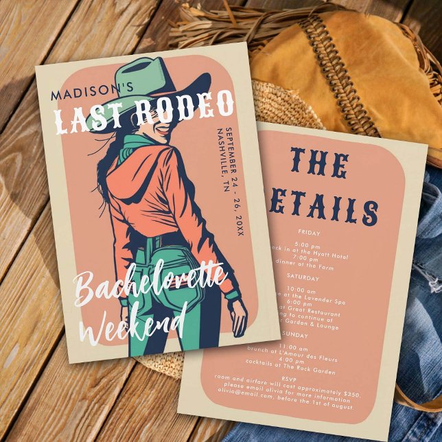 Convites Bachelorette Itinerária do Poster de Último Rodeio (last rodeo bachelorette weekend invitation itinerary retro cowgirl vintage poster elegant glam)