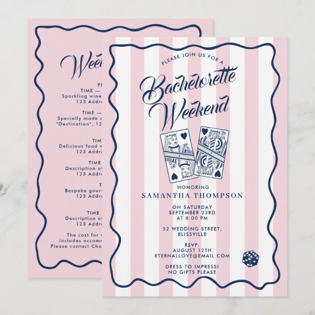 Convites Bachelorette Itinerary Bach Weekend Casino Pink (Frente/Verso)