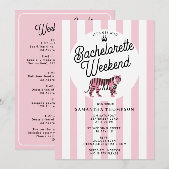 Convites Bachelorette Itinerary Bach Weekend Retro Leopard  (Frente/Verso)