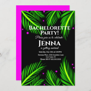 Convites Bachelorette Neon Palm Leaf Chá de panela Tropical