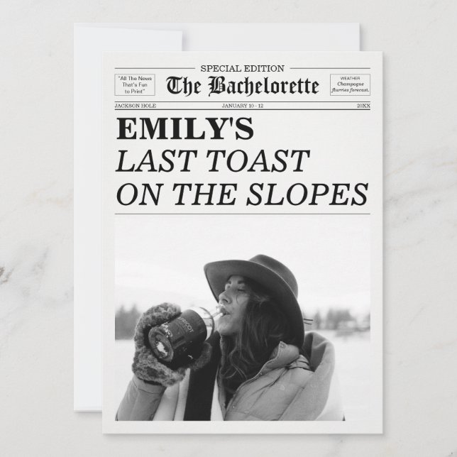 Convites Bachelorette Newspaper Last Toast On The Slopes  (Frente)