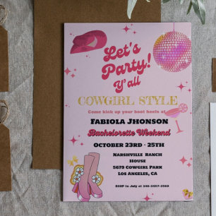 Convites Bachelorette Ocidental de Cowgirl Rosa