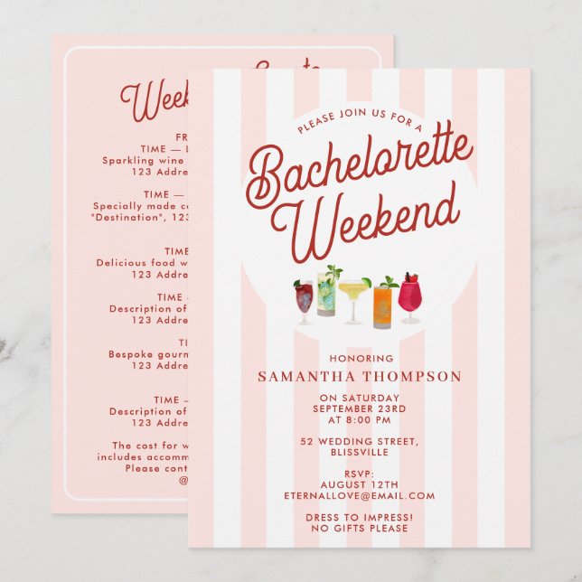 Convites Bachelorette Party Itinerary Bach Weekend Retro (Frente/Verso)