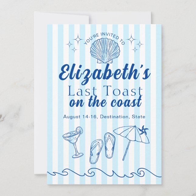 Convites Bachelorette Praia Última Brinde Na Festa Costeira (Frente)