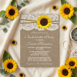 Convites Bachelorette Rustic Sunflower, Lace & Twine