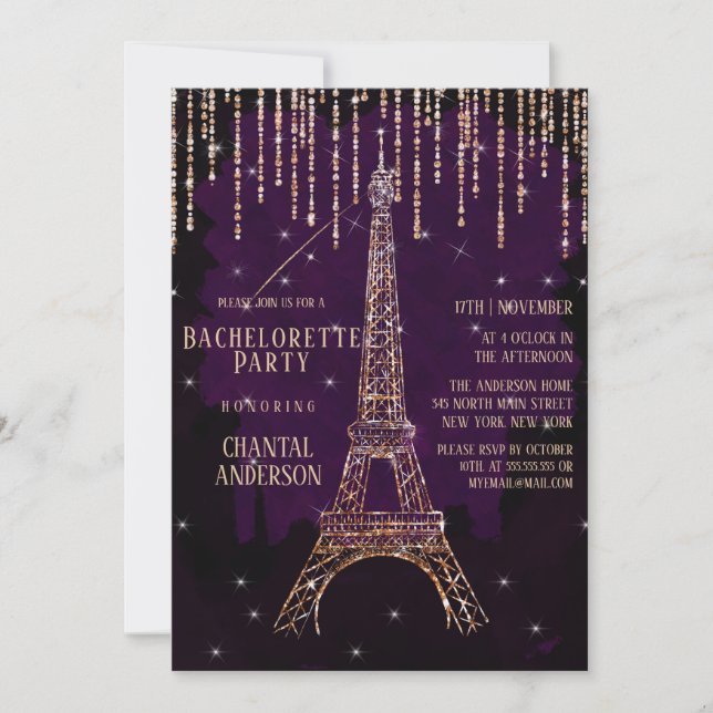 Convites Bachelorette Torre Eiffel Paris (Frente)