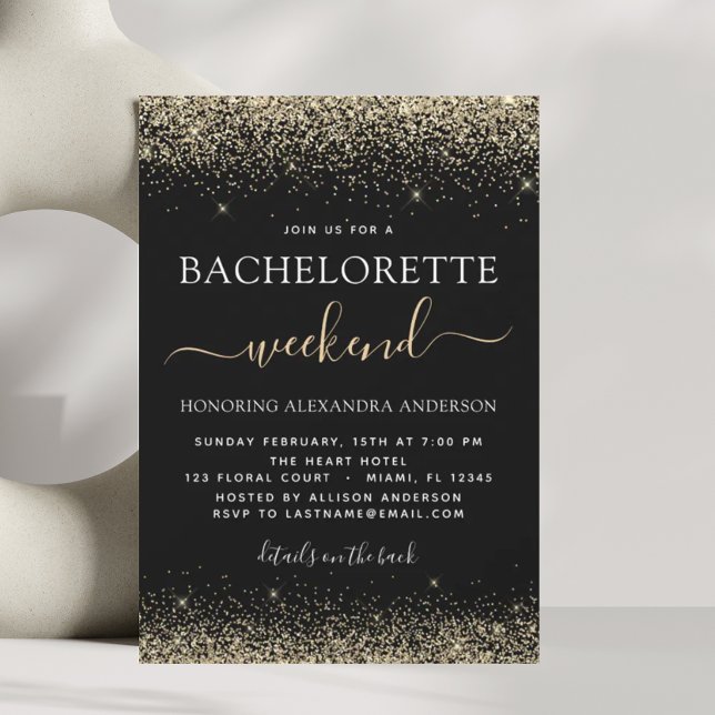 Convites Bachelorette Weekend Dourado Modern Glitter Party (Criador carregado)