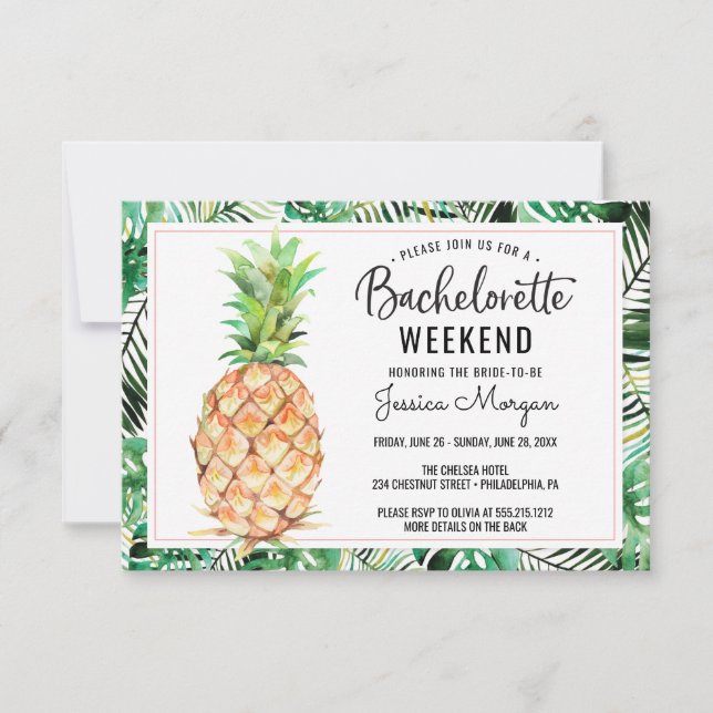 Convites Bachelorette Weekend Itinerário Pineapple Tropical (Frente)