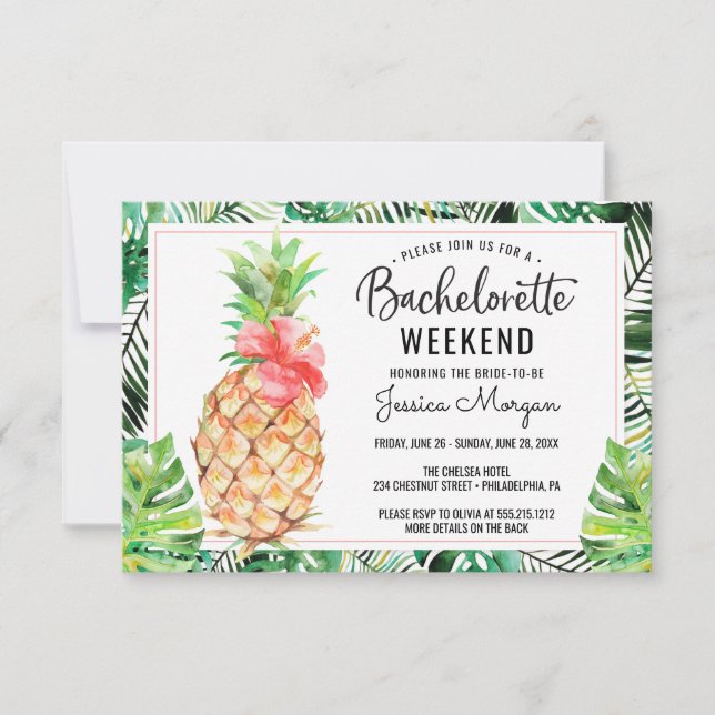 Convites Bachelorette Weekend Itinerário Pineapple Tropical (Frente)
