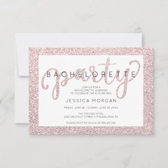 Convites Bachelorette Weekend Itinerary Rosé Dourado Invite (Frente)