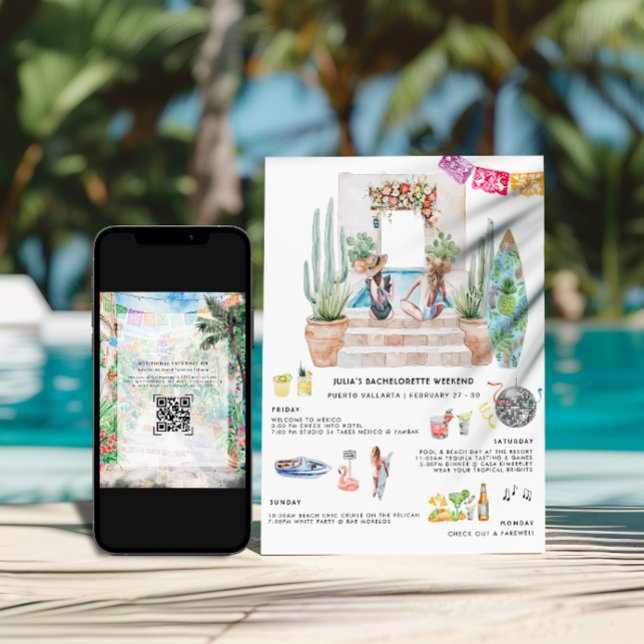 Convites Bachelorette Weekend Itinerary | Tropical Mexico (Criador carregado)