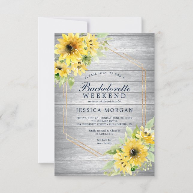 Convites Bachelorette Weekend Rustic Sunflower Greenery Inv (Frente)