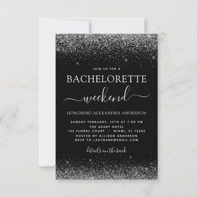 Convites Bachelorette Weekend Silver Modern Glitter Party (Frente)