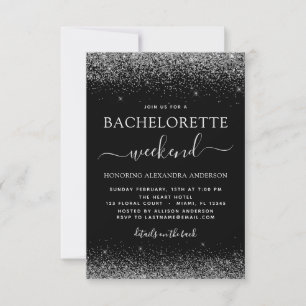 Convites Bachelorette Weekend Silver Modern Glitter Party