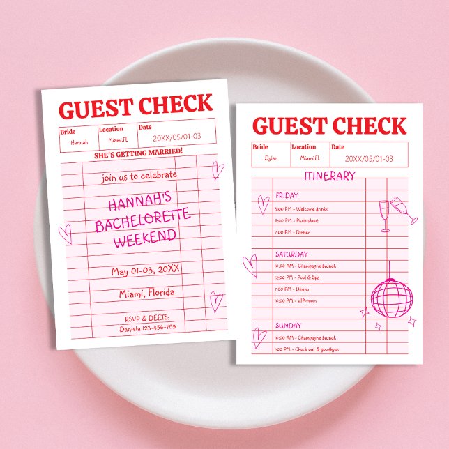 Convites Bachelorette Whimsical com Portas de Verificação d (Retro Guest Check Doodle Whimsical Bachelorette Invitation)