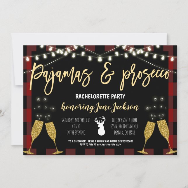 Convites Bachorette de Natal de Pajamas e Prosecco (Frente)