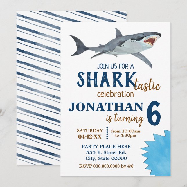 Convites Bacia de tubarão-festa de aniversário (Frente/Verso)
